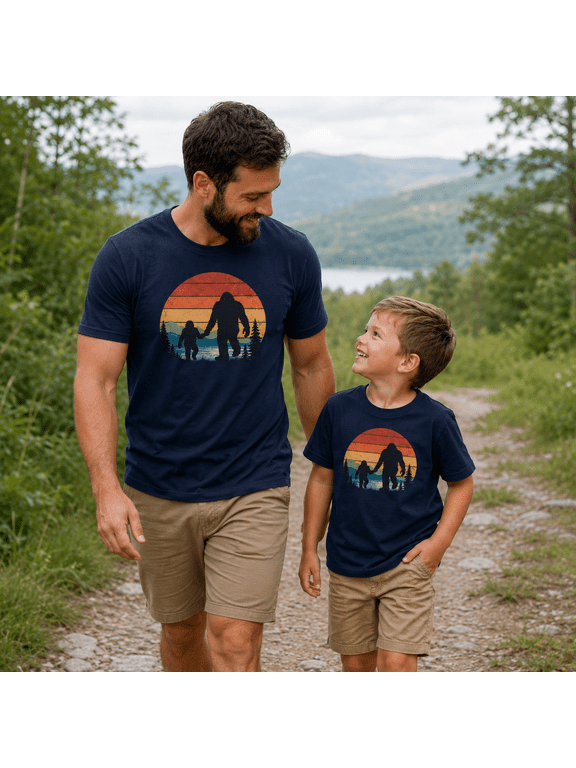 Dad And Son Matching Outfit, Bigfoot Walking Together Shirt, Father Son Adventure Shirt, Camping Gift For Dad