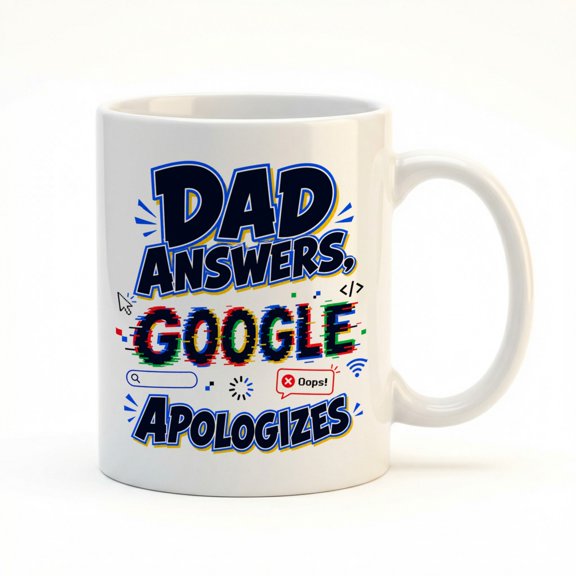 Dad Answers, Google Apologizes 11oz White Ceramic Coffee Mug, Funny Dad Gift for Father