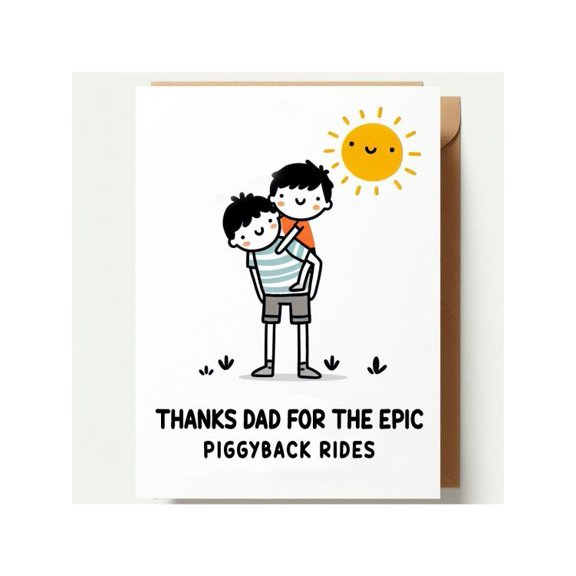 Dad Appreciation Card "Thanks Dad for the Epic Piggyback Rides" Fun Design with Envelope Included Ideal Gift for Father's Day, Birthdays, or Just Because