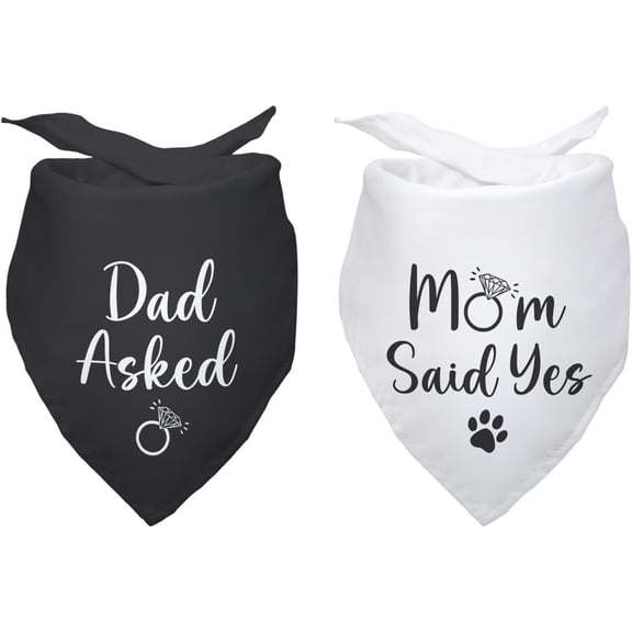 Dad Asked and Mom Said Yes Dog Bandana Wedding Dog Bandana Bridal Party Wedding Engagement Photo Prop Pet Scarf Accessories for Dog Lovers Owner Gift Pack of 2