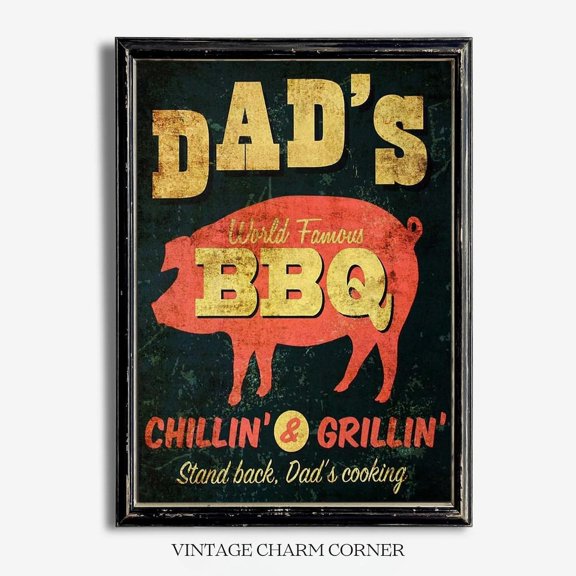 Dad Bbq Vintage Grill Sign Poster, Unframed Size 8x12