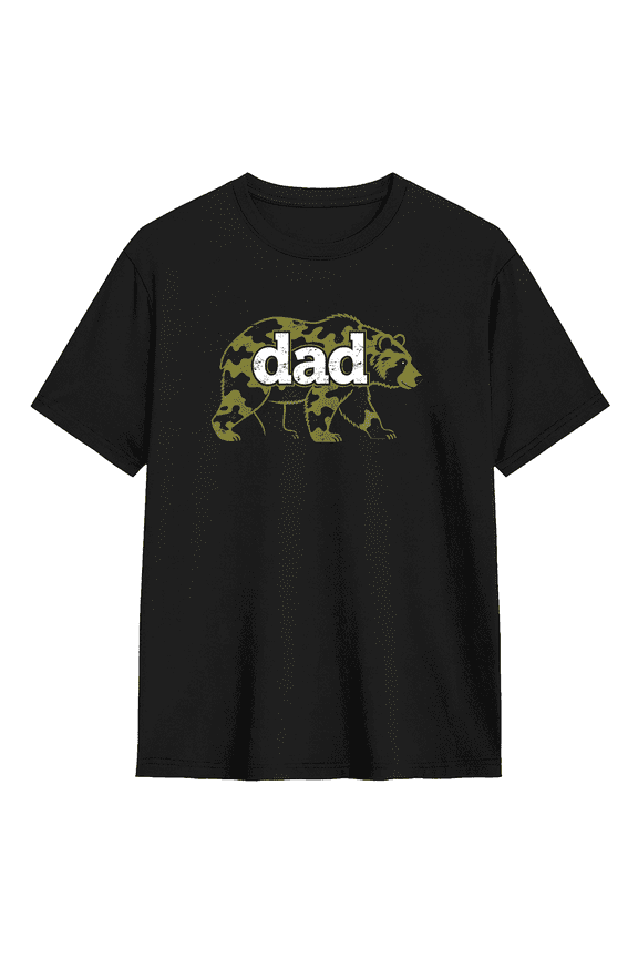 Dad Bear Camo Retro Graphic Tee For Men, Dad Fun Cotton Short Sleeves T-Shirt