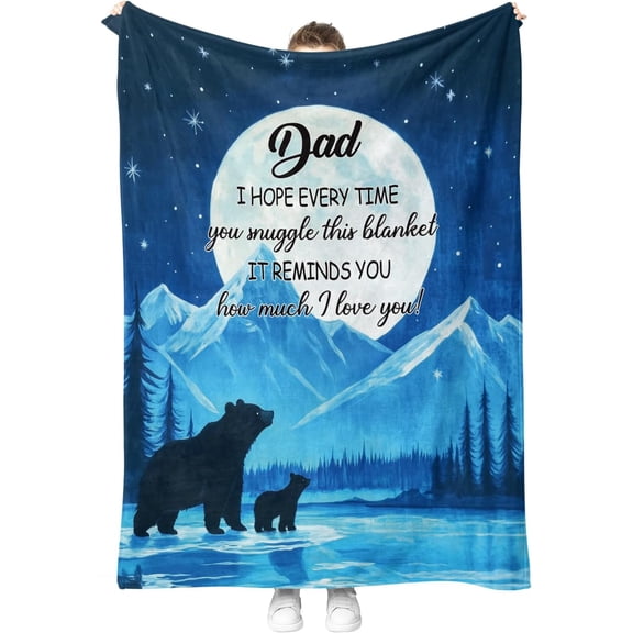 Dad Bears Starry Sky Blanket Gifts for Birthday Christmas Father's Day Bear Blanket Men Husband Halloween Easter Winter Snow Mountains Forest River Moon Inspirational Words Throw 50"x60"