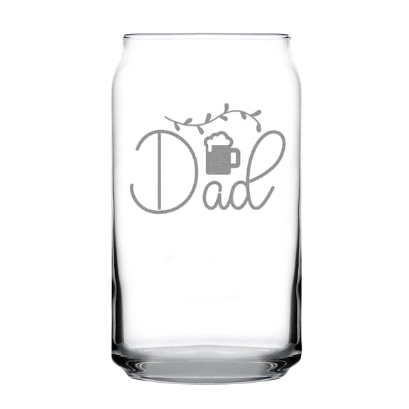 Dad Beer Mug Engraved 16oz Can-Shaped Pint Glass, Hand Glass Gift, Etched Birthday Gift