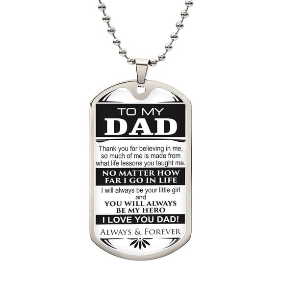 Dad Bereavement Gift, My Dad My Hero, Loss of Dad, Dad Birthday Gift Father Loss, Memorial Necklace, Remembrance Necklace - Graphic Military Dog Tag Necklace (Optional Personalized Engraving)