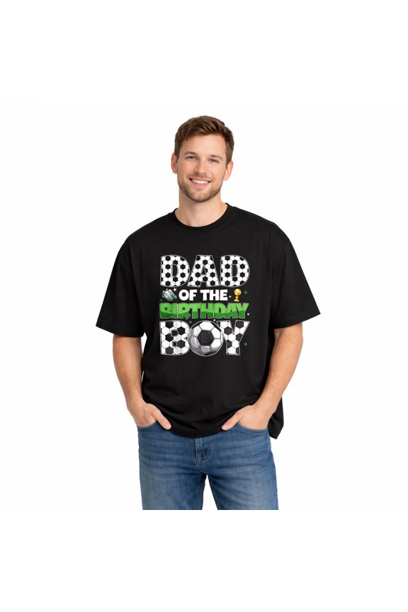 Dad Of The Birthday Boy Soccer Father Son Matching Shirts 100% Cotton Family Graphic T-Shirt Set Soft Breathable Short Sleeve Crewneck Casual Comfortable Dad and Kids Everyday Wear Gift