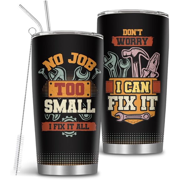 Dad Birthday Gift, 20oz I Can Fix It Tumbler with Brush & Straw, Tumbler for Fixes Lovers Men Grandpa Daddy, I Fix It All Gift, Mechanic Gifts for Thanksgiving Christmas, 1 PCS