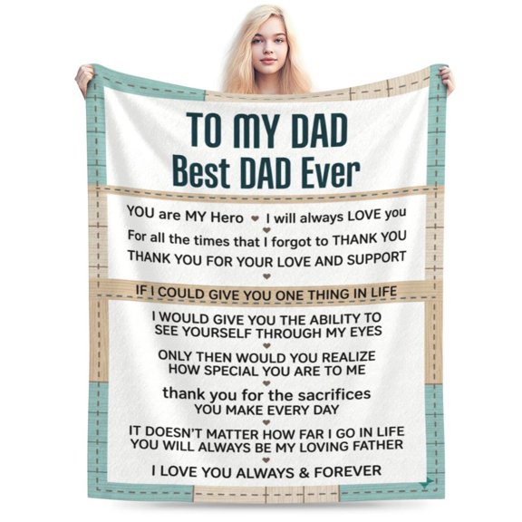Dad Birthday Gift Blanket, Father Flannel Throw Blanket from Daughter Son, Soft Cozy Blanket for Sofa, Couch, Bed, Best Daddy Ever Gift 50x40