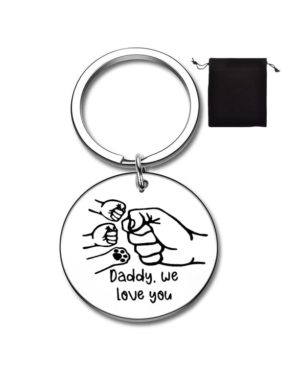 Dad Birthday Gift Keychain Fist Bump with Paw Cute Keychain First Fathers Day Key Ring Best Daddy Gifts Ideas