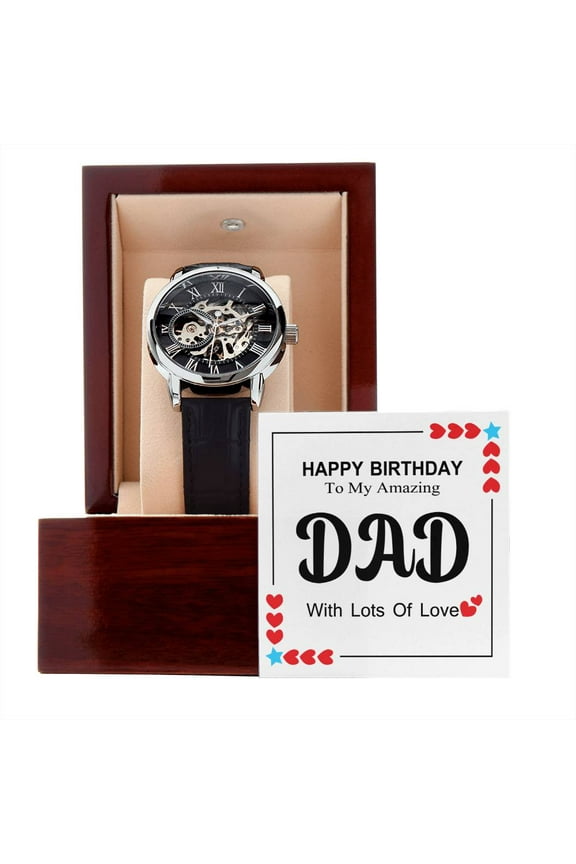Dad Birthday Gift, Mens Personalized watch, Gifts for Him, Father Gift, Daddy Gift, Papa Gift, Dad Gift Idea - Men's Openwork Watch - Mahogany Gift Box