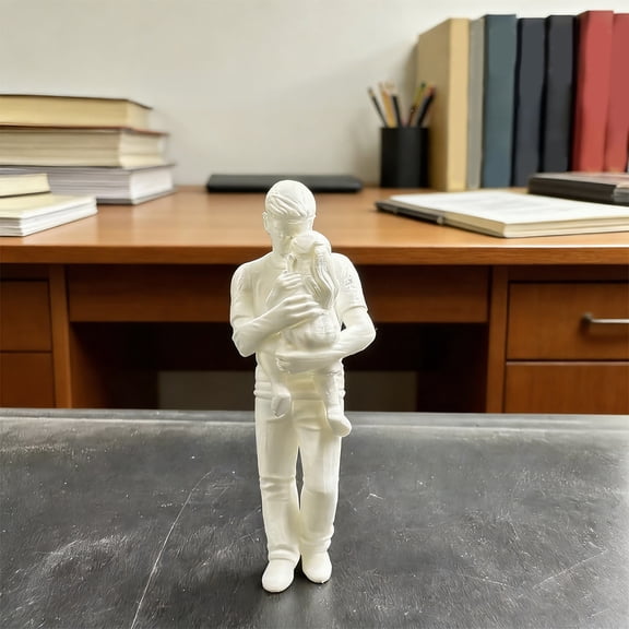 Dad Birthday Gifts from Daughter, 3D Printed Father Holding Kids Figurine, Dad Child Sculpture for Father's Day, Office Desk Decor