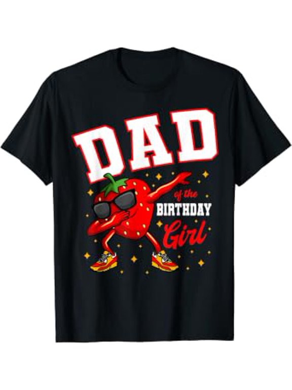 Dad Birthday Girl Dabbing Strawberry T-Shirt