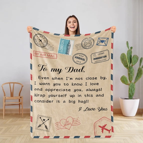 Dad Blanket, Dad Gifts From Daughter Son, Birthday Gifts For Dad, Christmas Gifts For Dad, I Love You Dad Blanket Hug Presents For Best Dad, Father Day Soft Bed Flannel Letter Throw Blanket(60"x80")