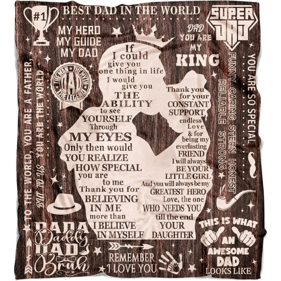 Dad Blanket from Daughter 60" x 50", Fathers Day Blanket from Daughter, Girl Dad Gifts, Best Father''s Day Birthday Gifts for Dad from Daughter, Gifts for Dads, Dad Gift