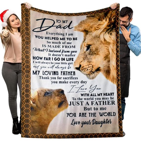 Dad Blanket from Daughter, Father's Day Birthday Gifts from Daughter, to My Dad Lion Throw Blanket for Step New Father, Soft Lightweight Flannel Blanket 60x50 Inch