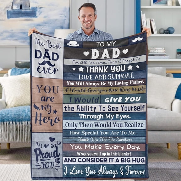 Dad Blanket Gift Father Throw Blanket I Love You Dad Blanket from Daughter Son Soft Cozy Flannel Blanket for Papa Fluffy Fleece to My Dad Blanket for Men Daddy Fathers Day Birthday Gifts, 50x60 Inch