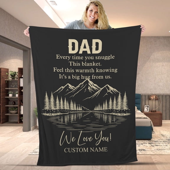 Dad Blanket Personalized, Custom Name Nature Blanket, We Love You Dad Gift, Mountain Forest Blanket