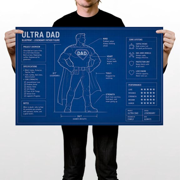 Dad Blueprint Family Appreciation Wall Art Decor Unframed Paper Print