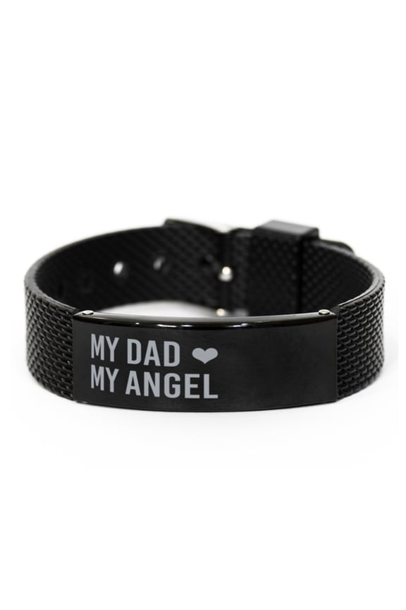 Dad Bracelet from Son My Dad My Angel Bracelet Fathers Day Christmas Birthday Adjustable Black Mesh Bracelet
