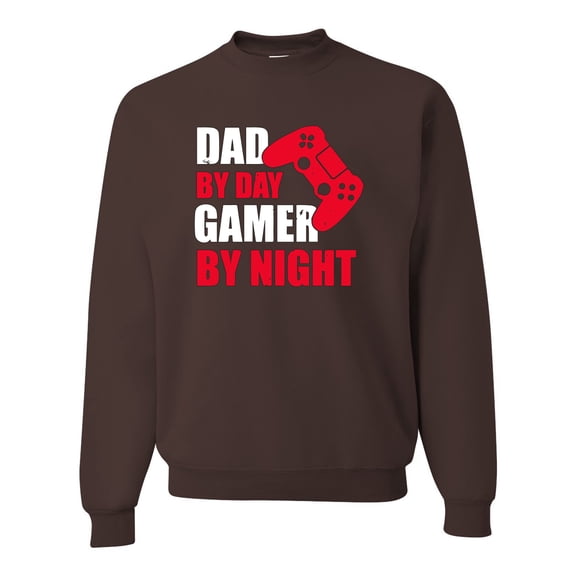 Dad By Day Gamer By Night Funny Gaming Dad Father Gift | Mens Father's Day Crewneck Sweatshirt, Brown, X-Large