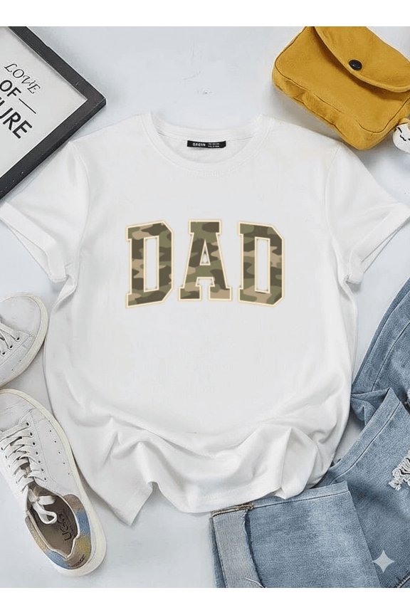 Dad Camo Block Letters Camouflage Father's Day Silhouette Unisex T-Shirt, S-5XL