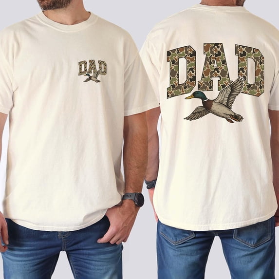Dad Camo Double Sided T-Shirt – Camouflage Duck Hunting Graphic Tee, Father’s Day Outdoor Southern Style Gift for Men & Women