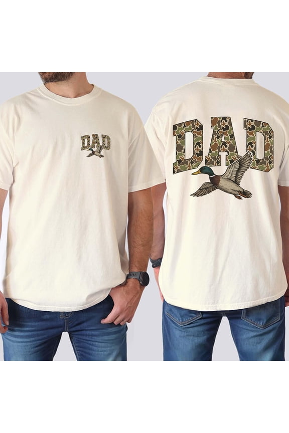 Dad Camo Double Sided T-Shirt – Camouflage Duck Hunting Graphic Tee, Father’s Day Outdoor Southern Style Gift for Men & Women