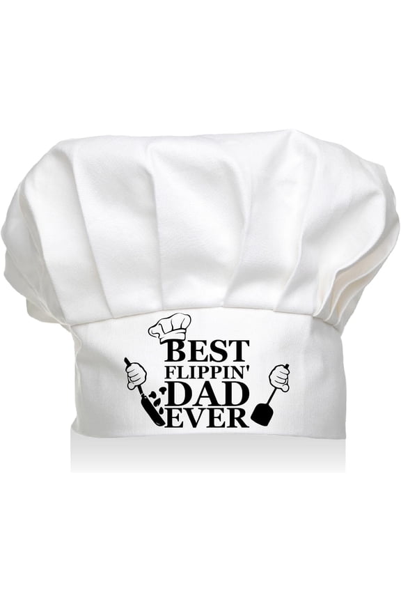Dad Chef Hat White Cooking Hat Cotton Adjustable Reusable Washable Best Flippin Dad Ever Elastic Baker Kitchen Grill BBQ Caps for Fathers Husband Birthday Christmas 11.8 x 9.1 Inch White