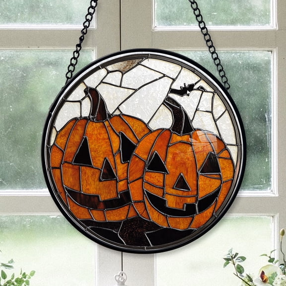 Dad Christmas Gift - Halloween Evil Pumpkin Monster Spookys Stained Glass Hanging Ornament - Reindeer & Bells Christmas Tree Decor, Holiday Gift for Mom, Dad, Friends, Family