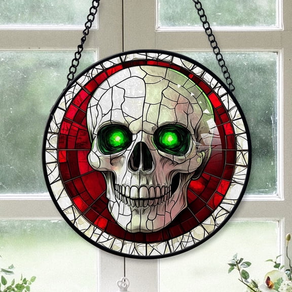Dad Christmas Gift - Halloween Vampire Skeletons Spooky Christmas Stained Glass Hanging Ornament - Holly & Pine Holiday Tree Decoration, Gift for Friends, Family, Mom & Dad