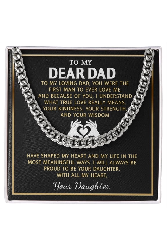Dad Cuban Chain Necklace Gift, Father's Day Necklaces, Gifts for the Dad, Father and Daughter Necklace Gifts with Message Card and Gift Box, Birthday Gift for Dad, Necklace for Men