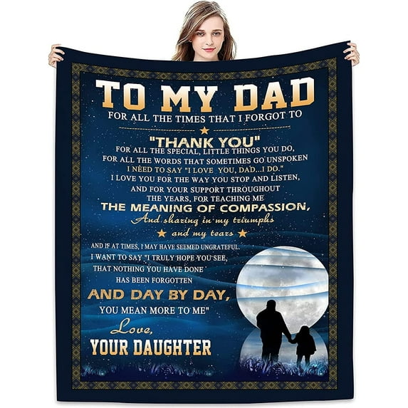 to My Dad from Daughter Flannel Fleece Throw Blanket 50"x40", Grateful Love Birthday Gift Throws Blankets, Happy Father''s Day Present for Sofa, Super Cozy Lightweight Father Gifts Idea