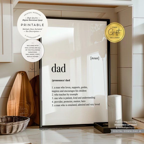 Dad Definition Print Art Pops Daddy Papa Father Quote Print