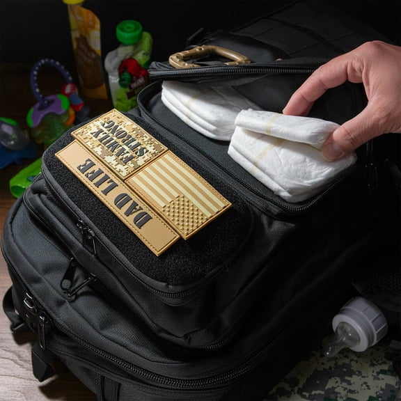 Dad Diaper Bag for Men with Removable Patches, Waterproof Tri-fold Changing Pad, Insulated Pouches, Molle Webbing, Zippers, Black