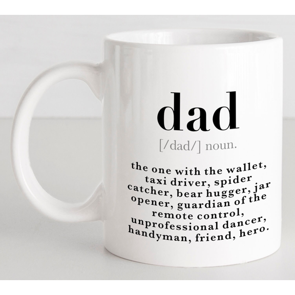 Dad Dictionary Mug with Clever Meaning Fun Present for Men Who Love Coffee and Jokes