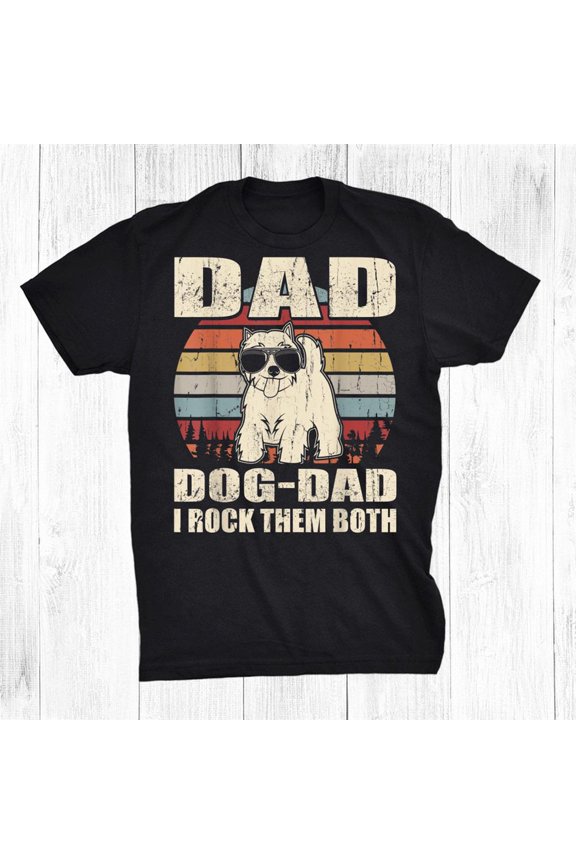 Dad Dog-Dad I Rock Them Both Retro Sunset Dog Lover Unisex T-Shirt, S-5XL