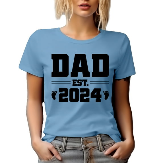 Dad Est. 2024, Gender Reveal Party or Baby Shower, New Father, Father's Day, Baby Blue T-Shirt, Small
