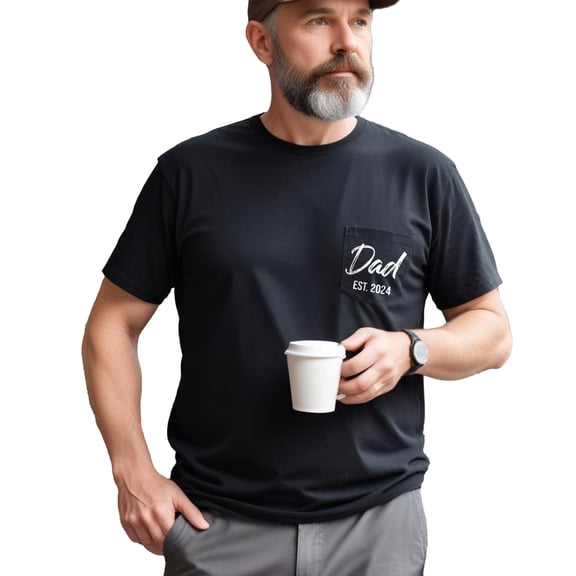 Dad Est 2024 Pocket T-Shirt, Dad Est 2024 Shirt for New Dads, Great Gift Idea for New Dads Fathers
