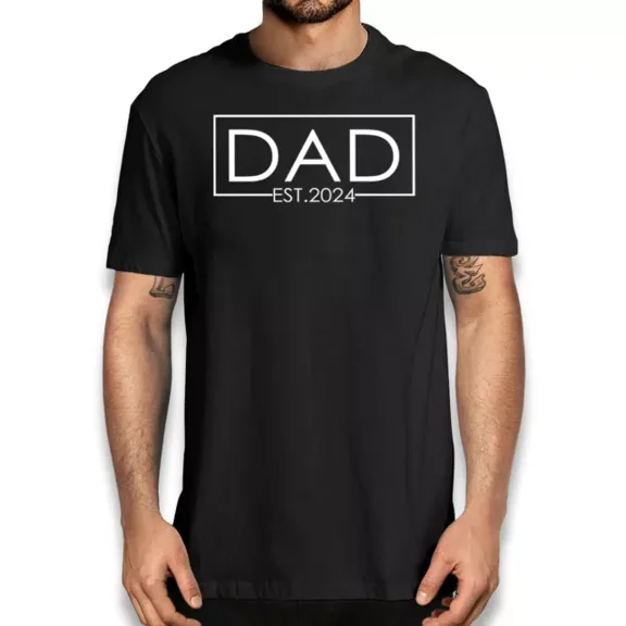 Dad Est 2024 T-Shirt - New Father Expect Baby Graphic Tee Unisex S-5XL Hot Trending Shirt, Vintage Birthday Gift