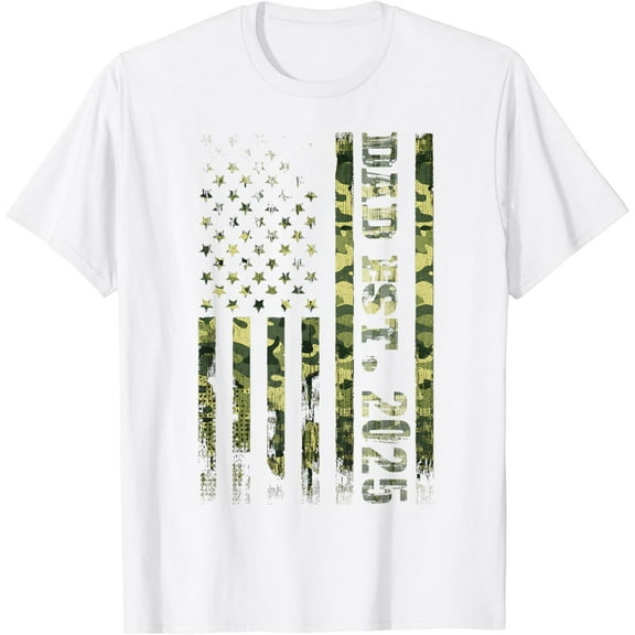 Dad Est. 2025 Us Flag Promoted to Dad Est 2025 Father 2025 T-Shirt100% pure cotton white short-sleeved T-shirts for men and women