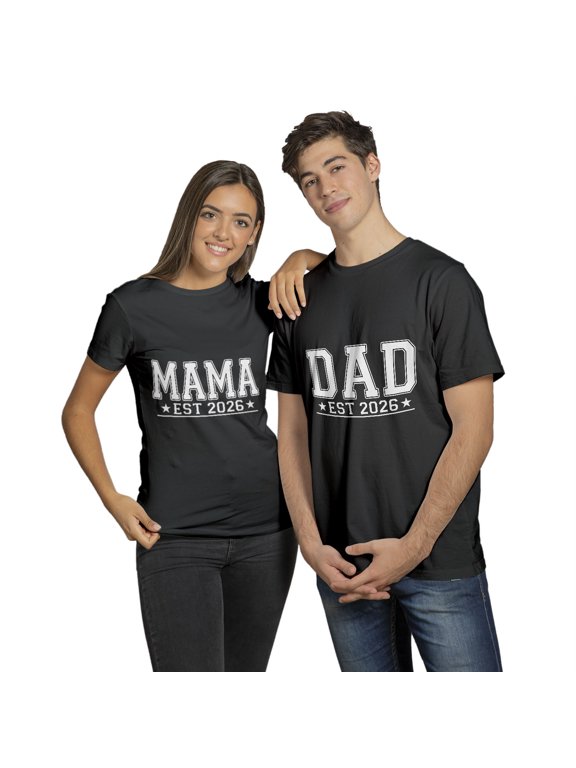 Dad Est Dad Est 2026 Matching T-Shirt, New Parents Couple Shirts, Matching Couple 2026 Pregnancy Announcement Tee