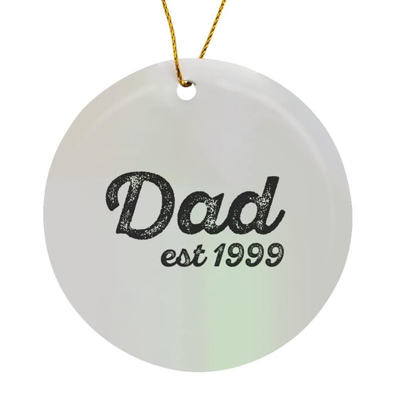 3drose, Dad Established 1999 Distressed Cursive Lettering on White Background., Circle Porcelain Ornament