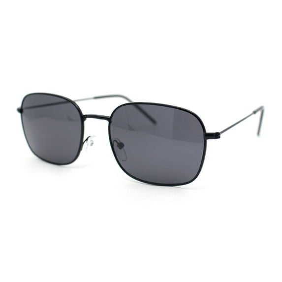 Dad Fashion Retro Classic Small Rounded Rectangle Metal Rim Sunglasses All Black