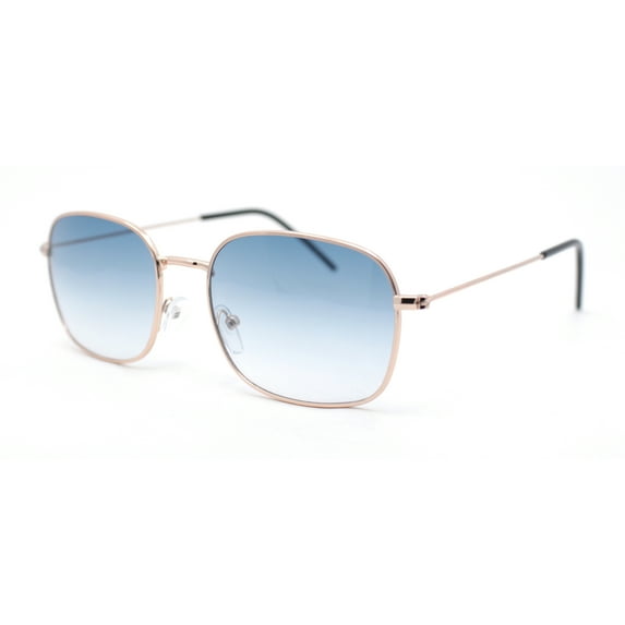 Dad Fashion Retro Classic Small Rounded Rectangle Metal Rim Sunglasses Gold - Blue