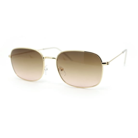 Dad Fashion Retro Classic Small Rounded Rectangle Metal Rim Sunglasses Gold - Brown