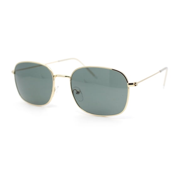 Dad Fashion Retro Classic Small Rounded Rectangle Metal Rim Sunglasses Gold - Green