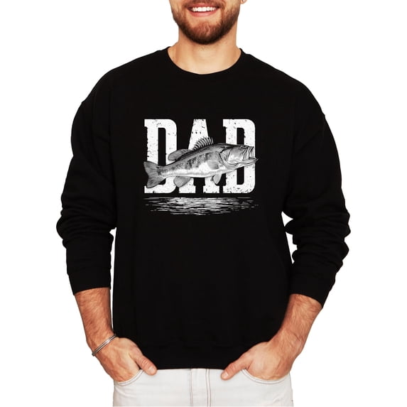 Dad Fish Sweatshirt Cozy Distressed Fishing Pullover for Father Gift for Fisherman Black Sweatshirt Adult Medium