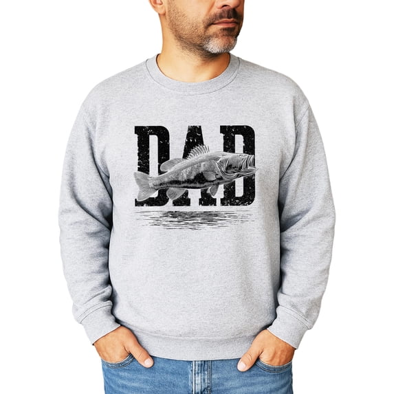 Dad Fish Sweatshirt Cozy Distressed Fishing Pullover for Father Gift for Fisherman Gray Sweatshirt Adult Large