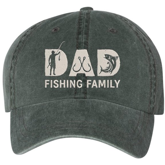 Dad Fishing Family Embroidered Baseball Cap Fishing Hook Fish Design Adjustable Dad Hat (ForestGreen)