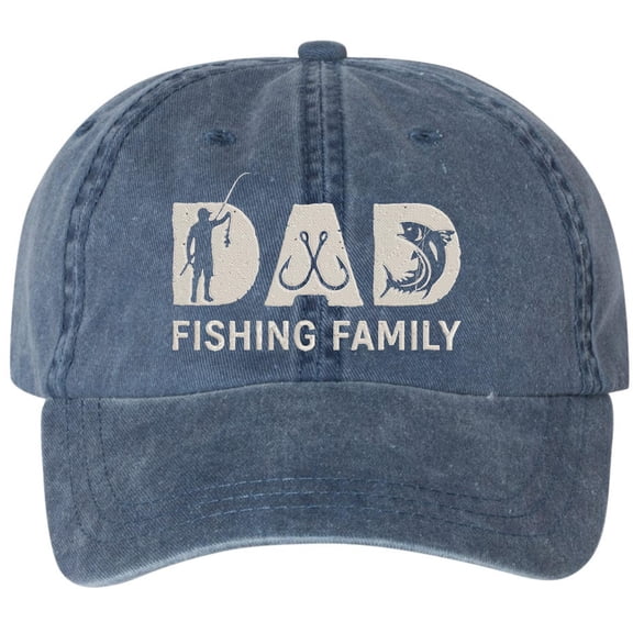 Dad Fishing Family Embroidered Baseball Cap Fishing Hook Fish Design Adjustable Dad Hat (NavyBlue)